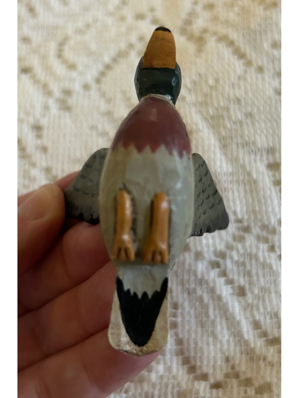 Hand-Carved Wooden Bird and Santa on Duck Christmas Ornaments